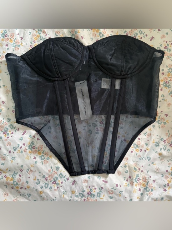 The Drop Other - Sheer Navy Bustier Corset Top with Zipper